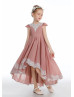 Ivory Lace Dusty Rose Chiffon High Low Junior Bridesmaid Dress
